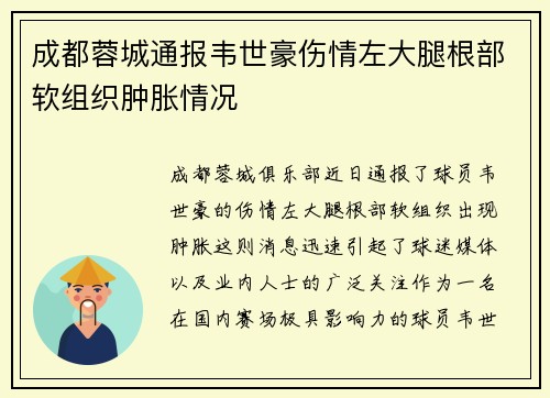成都蓉城通报韦世豪伤情左大腿根部软组织肿胀情况
