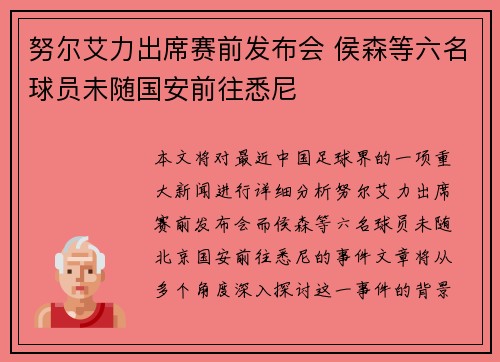 努尔艾力出席赛前发布会 侯森等六名球员未随国安前往悉尼